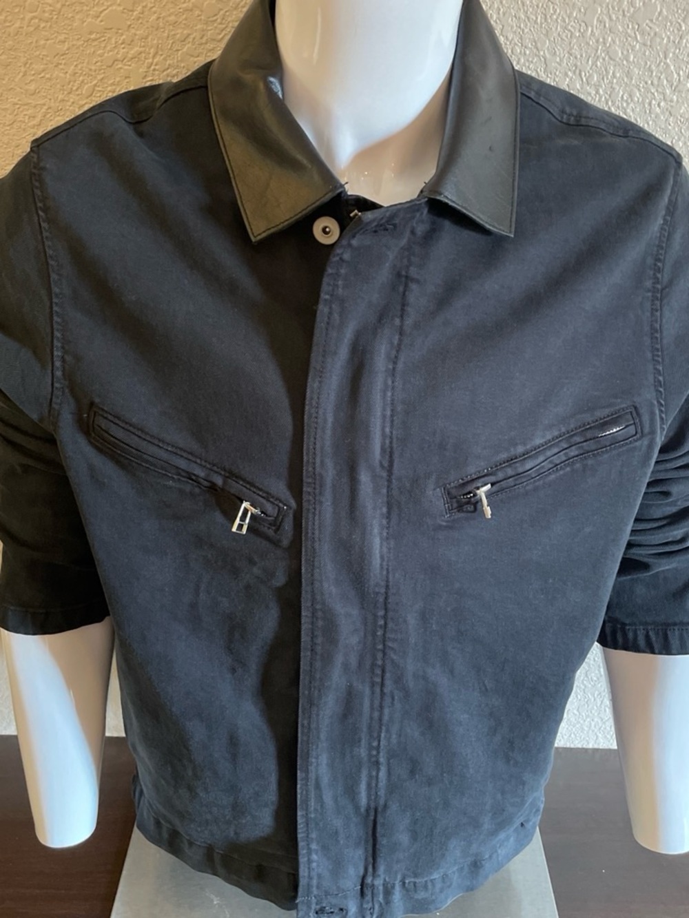Zara Men Black Bomber Jacket with Faux Leather Collar - Picture 4 of 6